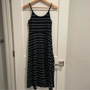 Black & White Striped Cotton Midi Dress